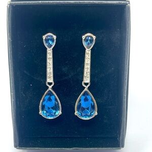 Silver Tone And Blue Dangle Fashion Earrings